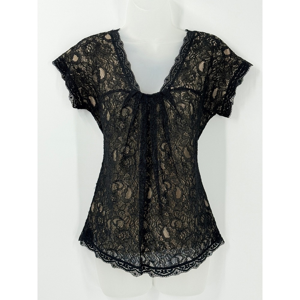 Whimsigoth Dark Romantic Lace NY & Co Blouse Top Women sz S Black Goth witchy